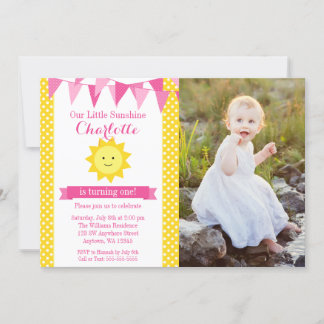 Little Sunshine Pink Gelb Geburt Foto Einladung