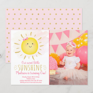 Little Sunshine Pink & Gold Geburtstag Einladung