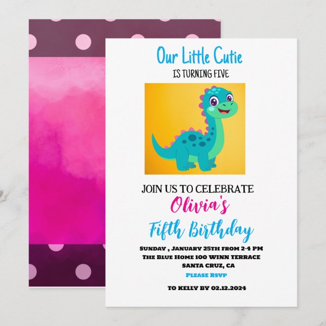 Little Süsse Blue Dinosaurier 5. Geburtstag (Vorne/Hinten)