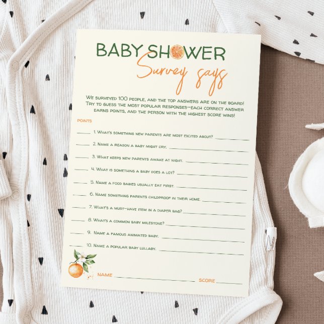 Little Süsse Citrus Baby Shower Survey Says Card Einladung (Von Creator hochgeladen)