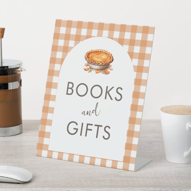 Little Süsse Pie Fall Gingham Bücher und Geschenke Sockelschild (In SItu)