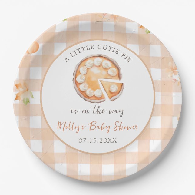 Little Süsse Pie Fall Pumpkin Gingham Baby Dusche Pappteller (Vorderseite)