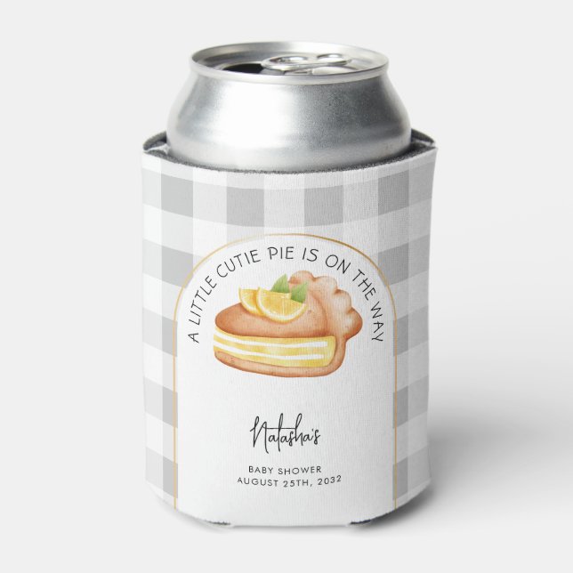 Little Süsse Pie Gray Gingham Kariert Baby Dusche Dosenkühler (Kanne Vorderseite)