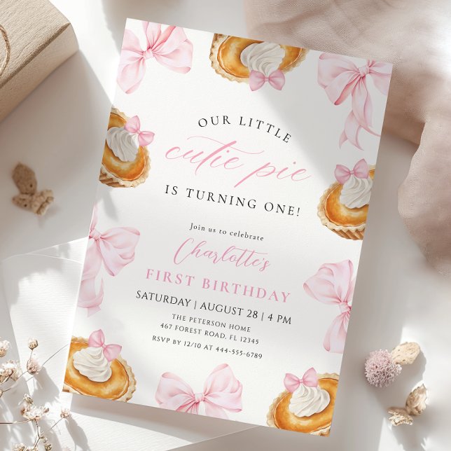 Little Süsse Pie Pink Bow Erster Geburtstag Einladung (Von Creator hochgeladen)