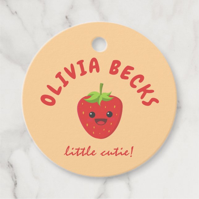 Little Süsse Strawberry Babydusche Geschenkanhänger (Vorderseite)