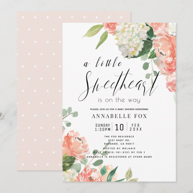 Little Sweethear Rose & Hydrangea Babydusche Einladung (Vorne/Hinten)