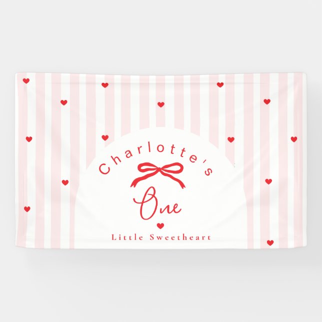 Little Sweetheart 1st Birthday Coquette Bow Banner (Horizontal)