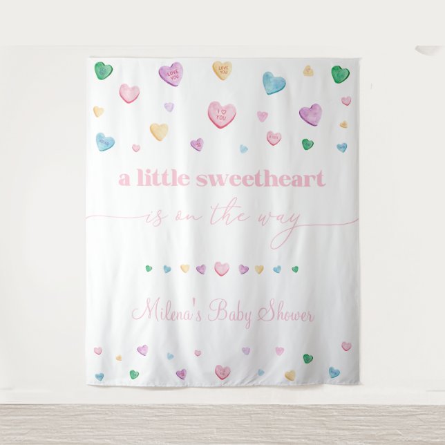 Little Sweetheart Baby Shower Conversation Hearts Wandteppich (Vorderseite)