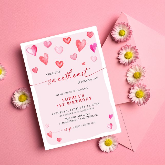 Little Sweetheart Birthday Hearts Einladung (Von Creator hochgeladen)