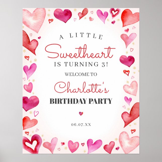 Little Sweetheart Birthday Welcome Sign Poster (Vorne)