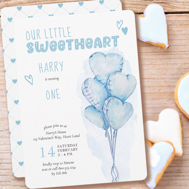 Little Sweetheart Blue Heart Balloons 1. Geburtsta Einladung (Von Creator hochgeladen)