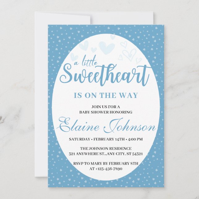 Little Sweetheart Blue Valentine Boy Baby Dusche Einladung (Vorderseite)