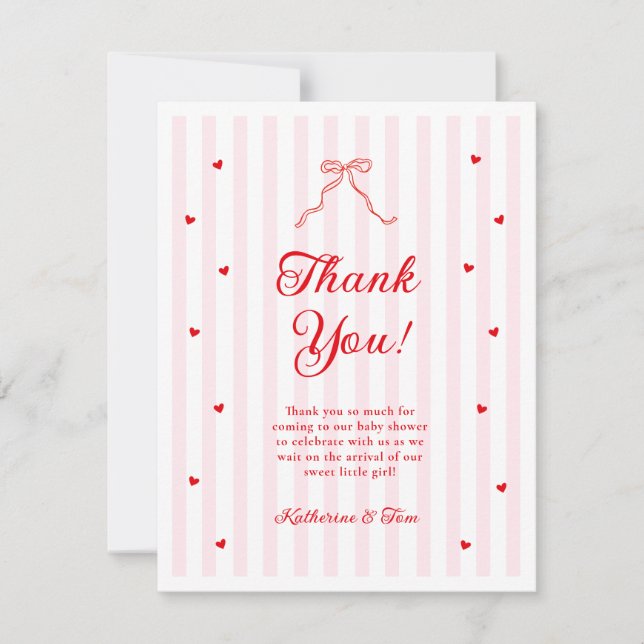Little Sweetheart Bow Baby Shower Dankeskarte (Vorderseite)