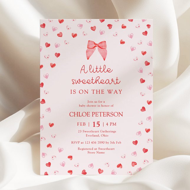 Little Sweetheart Bow Baby Shower Invitation Einladung (Von Creator hochgeladen)