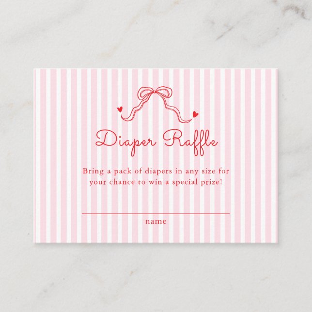 Little Sweetheart Bow Pink Stripes Diaper Raffle Begleitkarte (Vorderseite)