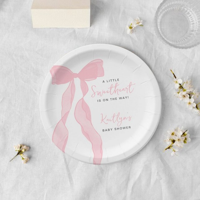 Little Sweetheart Elegant Pink Bow Baby Shower Pappteller (Von Creator hochgeladen)