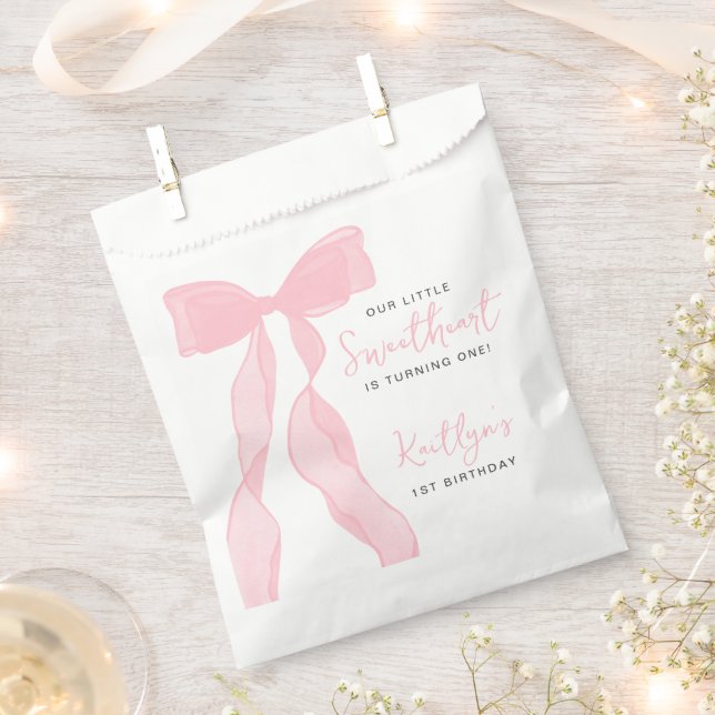Little Sweetheart Elegant Pink Bow Birthday Party Geschenktütchen (Ausgeschnitten)