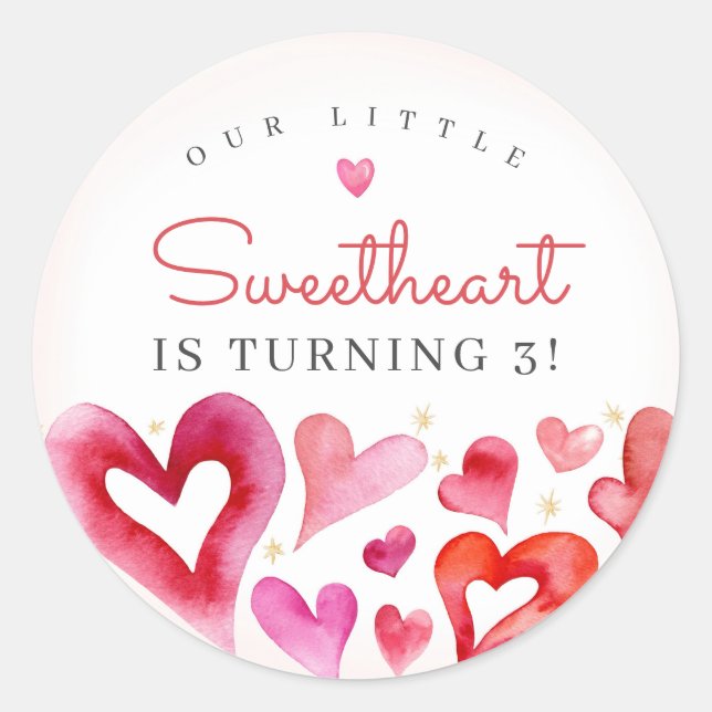 Little Sweetheart February Birthday Party Runder Aufkleber (Vorderseite)