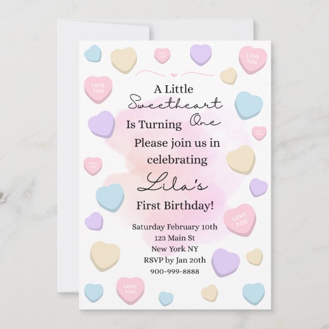 Little Sweetheart First Birthday Party Invitation Einladung (Vorderseite)