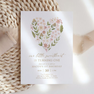 Little Sweetheart Floral Heart Birthday Einladung
