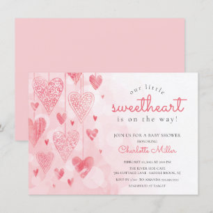 Little Sweetheart Hanging Hearts Girls Baby Dusche Einladung