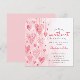 Little Sweetheart Hanging Hearts Girls Baby Dusche Einladung