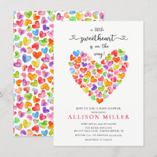 Little Sweetheart Hearts Girls Baby Dusche Invita Einladung