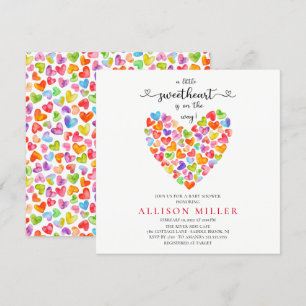 Little Sweetheart Hearts Girls Baby Dusche Invita Einladung