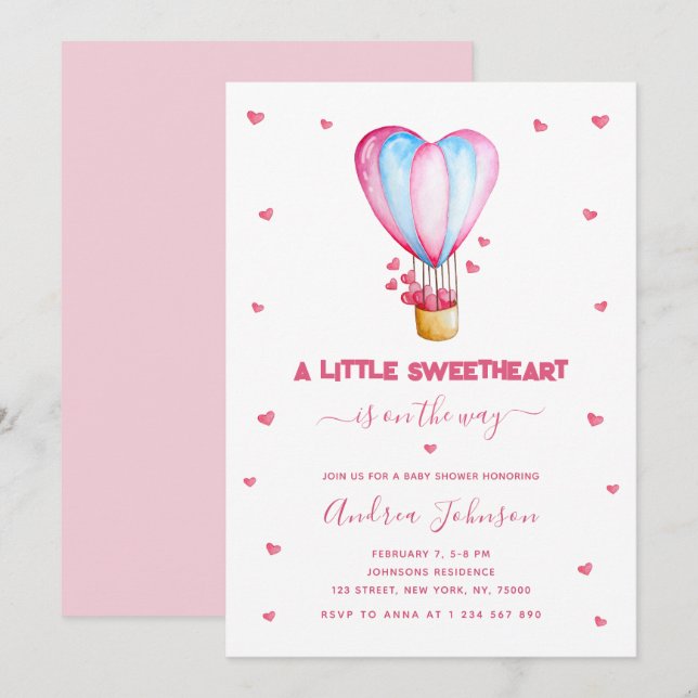 Little Sweetheart Hot Air Ballon Girl Baby Dusche Einladung (Vorne/Hinten)