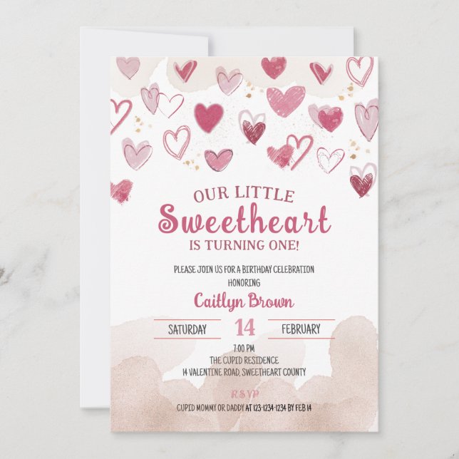 Little Sweetheart macht ONE, Valentine Birthday Einladung (Vorderseite)