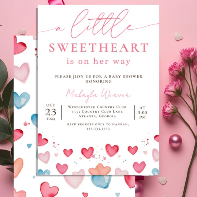 Little Sweetheart Niedlich Heart Pattern Baby Dusc Einladung (Von Creator hochgeladen)