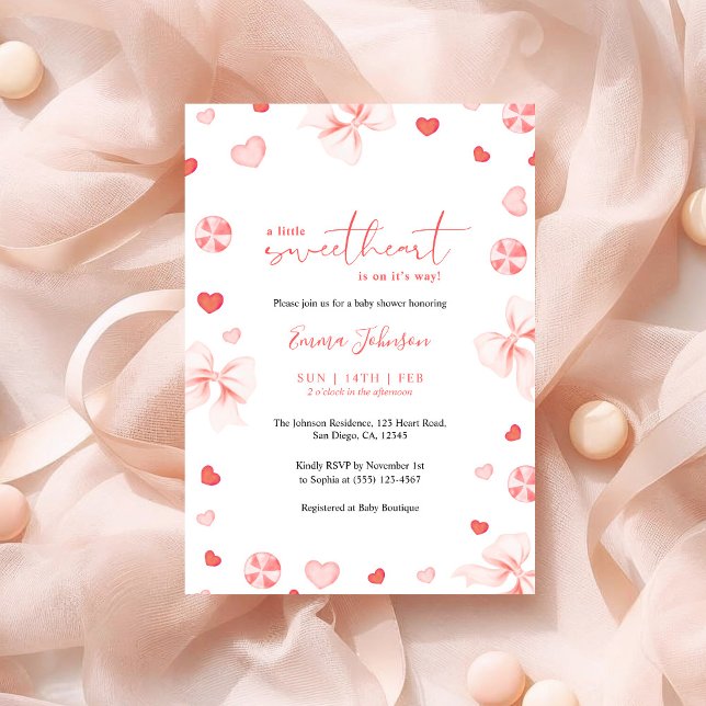 Little Sweetheart Pink Bow And Candy Baby Shower Einladung (Von Creator hochgeladen)