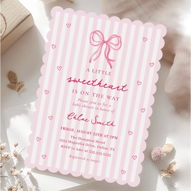 Little Sweetheart Pink Bow Baby Shower Invitation (Créateur téléchargé)