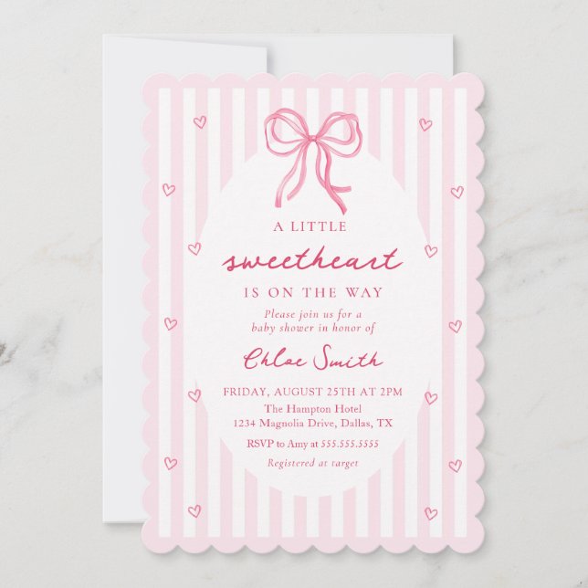 Little Sweetheart Pink Bow Baby Shower Invitation Einladung (Vorderseite)