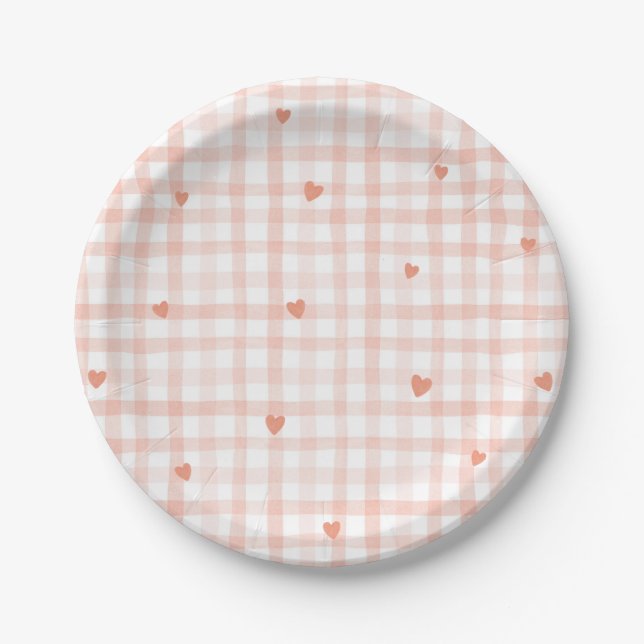 Little Sweetheart Pink Gingham Valentines Pappteller (Vorderseite)