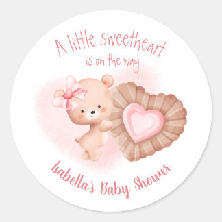 Little Sweetheart Pink Girl Baby Dusche Runder Aufkleber