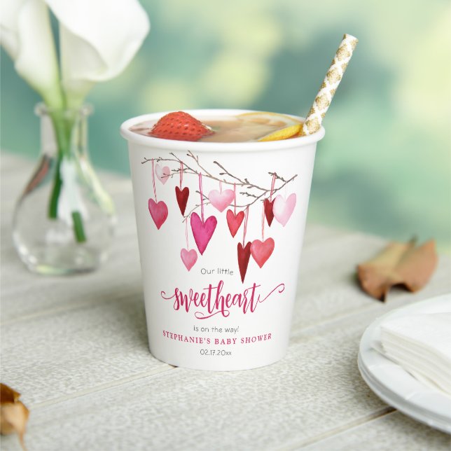 Little Sweetheart Pink Heart Baby Dusche Pappbecher (In Situ)