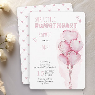 Little Sweetheart Pink Heart Balloons 1. Geburtsta Einladung