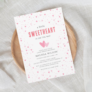 Little Sweetheart Pink Hearts Baby Dusche Einladung