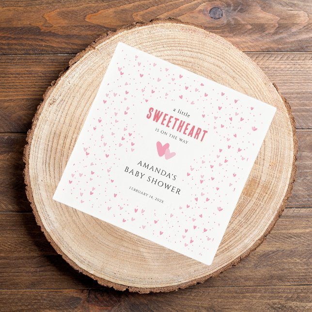 Little Sweetheart Pink Hearts Baby Duschpapier Serviette (A Little Sweetheart Girl Baby Shower Paper Napkin)
