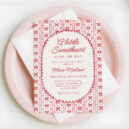 Little Sweetheart Pink Red Bow Baby Shower Einladung