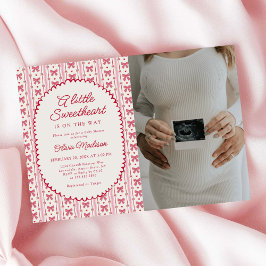 Little Sweetheart Pink Red Bow Baby Shower Photo Einladung