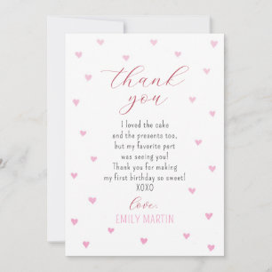 Little Sweetheart Pink Red Hearts 1. Geburtstag Dankeskarte