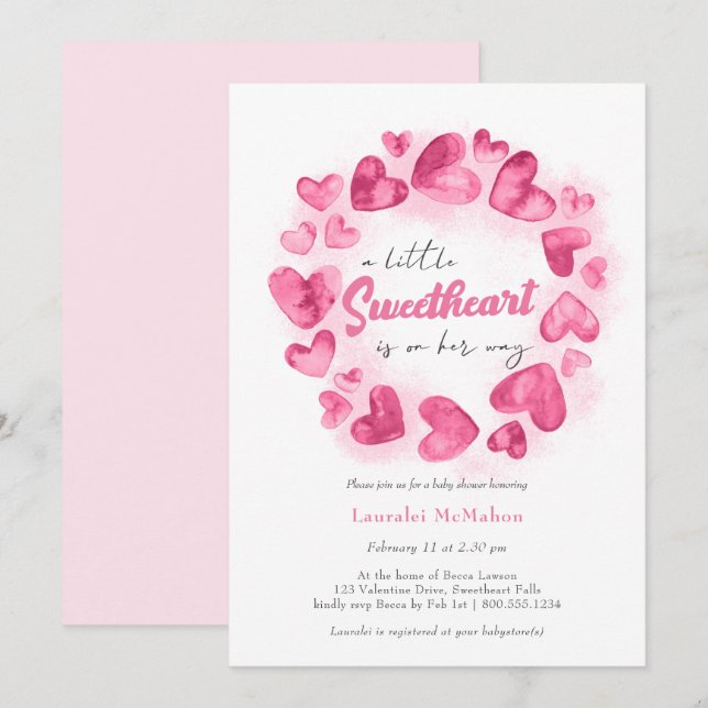 Little Sweetheart Pink Valentines Girl Baby Dusche Einladung (Vorne/Hinten)