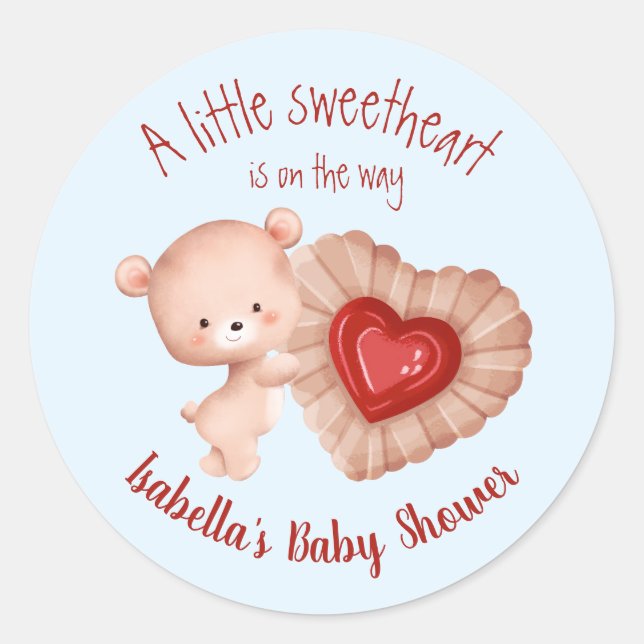 Little Sweetheart Red Blue Valentines Baby Dusche Runder Aufkleber (Vorderseite)