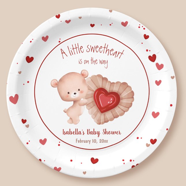 Little Sweetheart Red Heart Valentines Baby Dusche Pappteller (Little Sweetheart Red Heart Valentines Baby Shower Paper Plates)
