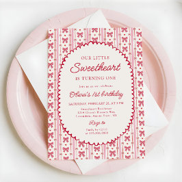 Little Sweetheart Valentine Bow 1st Birthday Einladung