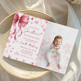 Little Sweetheart Valentine Bow 1st Birthday Photo Einladung