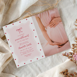 Little Sweetheart Valentine Bow Baby Shower Photo Einladung