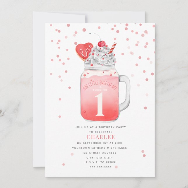 Little Sweetheart Valentine Erster Geburtstag Einladung (Vorderseite)
